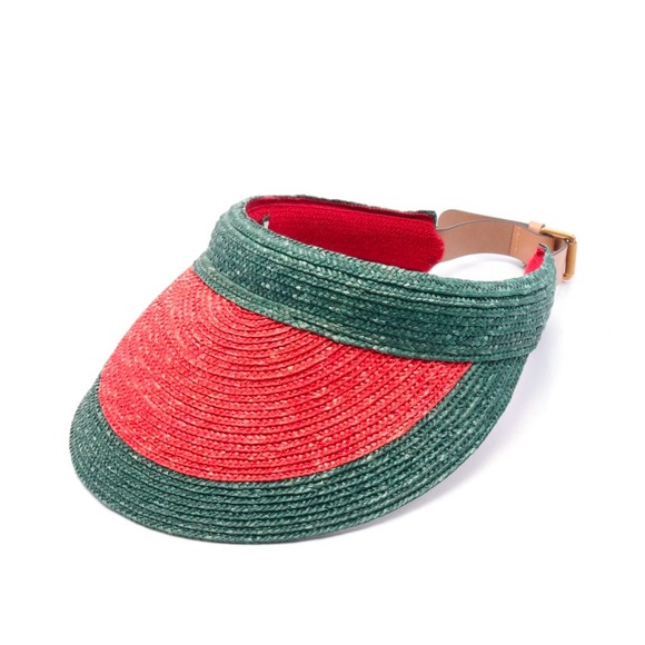 Gucci visor EUC red green straw leather 56cm - Picture 7 of 12